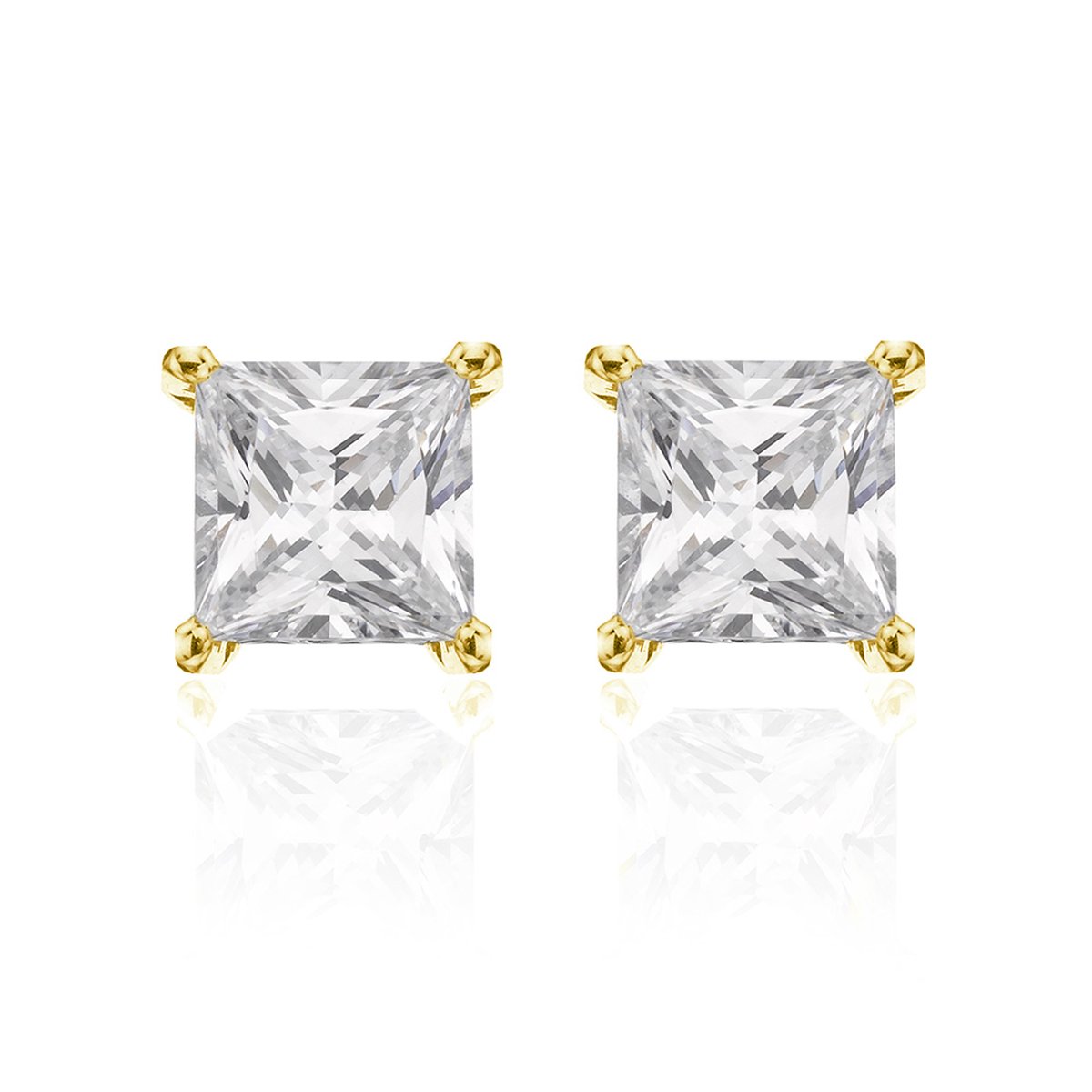 New Bling 9NB-0047 Zilveren oorstekers - zirkonia vierkant 8 mm - goudkleurig