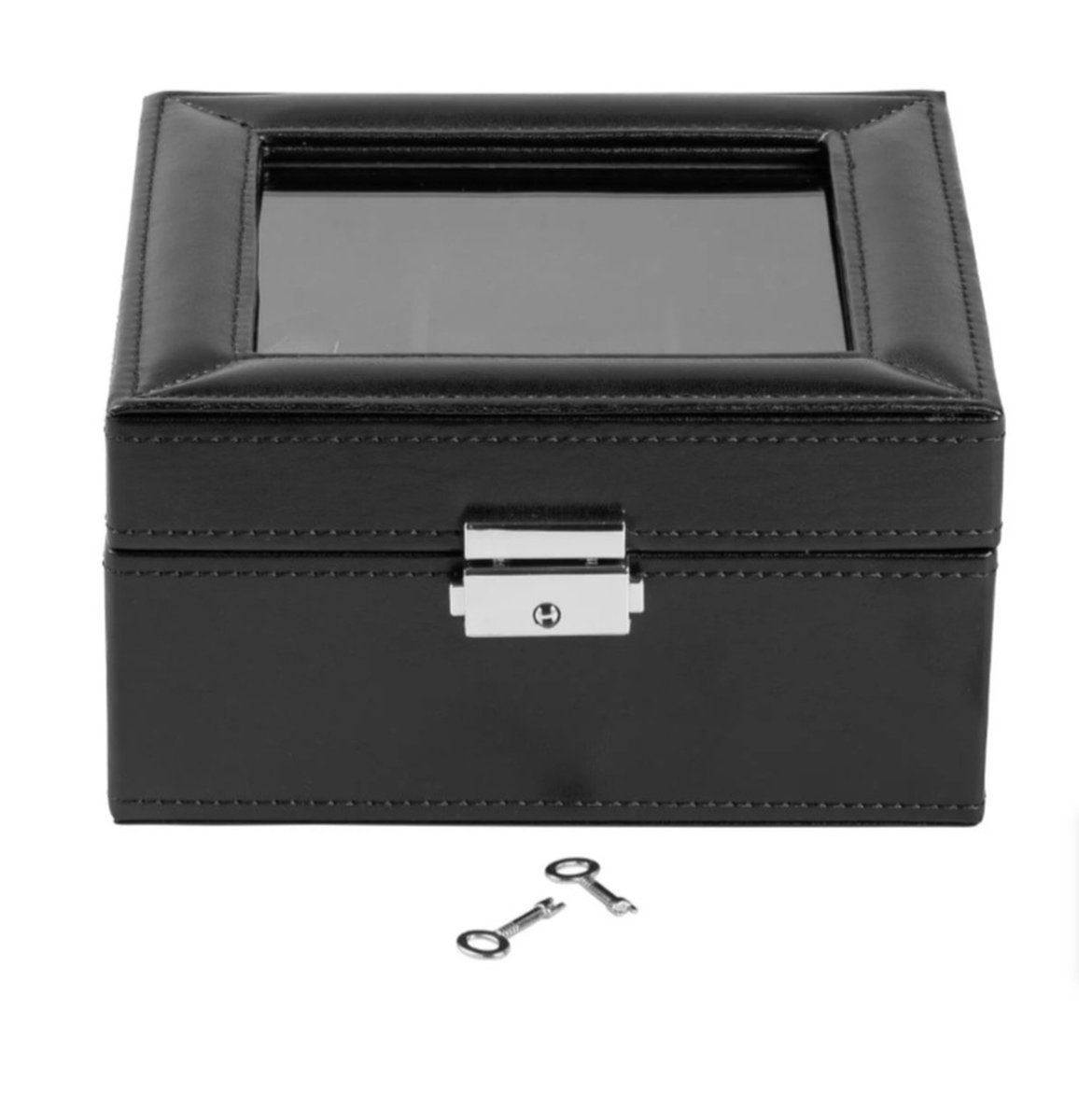 Luxe Horlogebox - Geschikt voor Horloges en Sieraden - 6 aparte vakken met uitneembare horlogekussens - hoogwaardige lederlook met edele veloursuitvoering - Met Slot - Zwart - Cadeau - kado - Vaderdag Cadeau - Vaderdag Kados - Vader Cadeautjes
