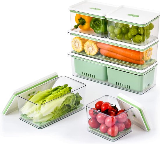 Goodivery ® Stapelbare Bewaarcontainers met Uitneembare Schalen voor Koelkast en Keuken