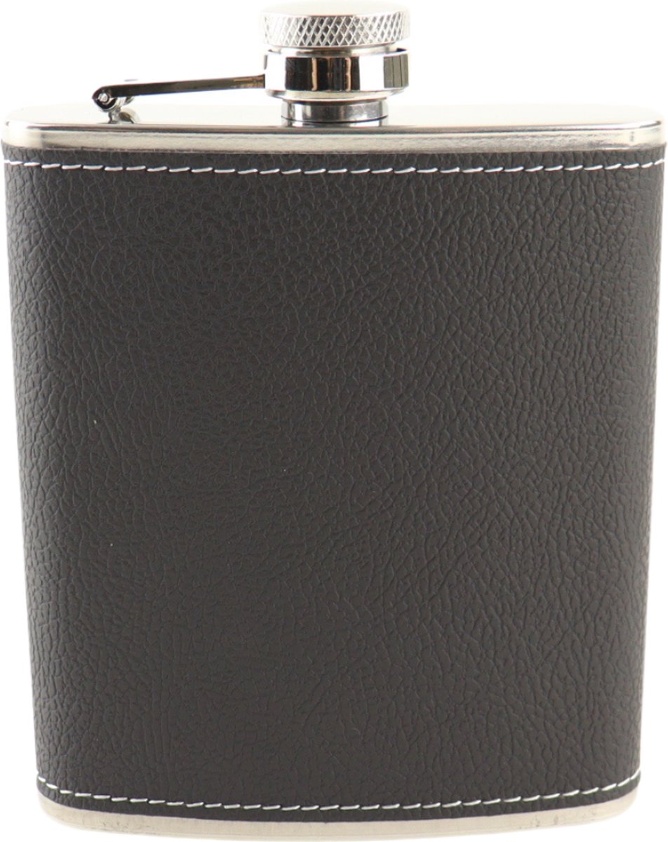 HIXA Heupfles - Flacon - Veldfles - Platvink - 200 ml - PU Leder - Zwart