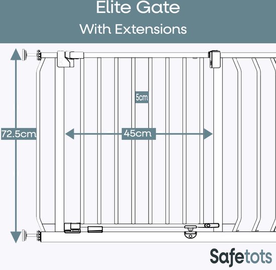 Barrière de sécurité Safetots Extra High Elite , 89 cm - 98 cm, Wit mat
