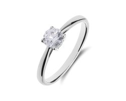 Lucardi Dames 14 karaat witgouden solitair ring met diamant 0,50ct - Ring - 14 Karaat Goud - Zilver - 17 / 53 mm