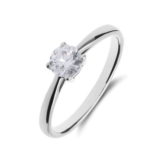 Lucardi Dames 14 karaat witgouden solitair ring met diamant 0,50ct - Ring - 14 Karaat Goud - Zilver - 17 / 53 mm