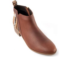Inkkas, Brown leather Bootie, Dames, Enkellaars, Suede, Old Western Print, Rubberzool, Maat 41