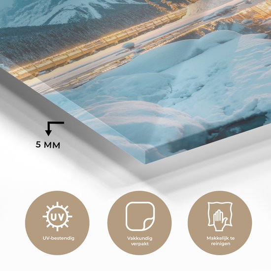 MuchoWow® Peinture sur verre 160x120 cm - Peinture sur verre acrylique - Paysage d'hiver - Nature - Maison - Montagnes - Neige - Photo sur verre - Décoration murale salon - Décoration murale chambre - Peintures