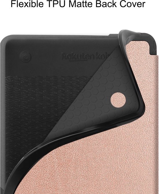 e-Reader Hoesje Leather Book Case met Wake/Sleep-functie - Kobo Clara Colour / Clara BW Hoesje - Rose Gold — afbeelding 2