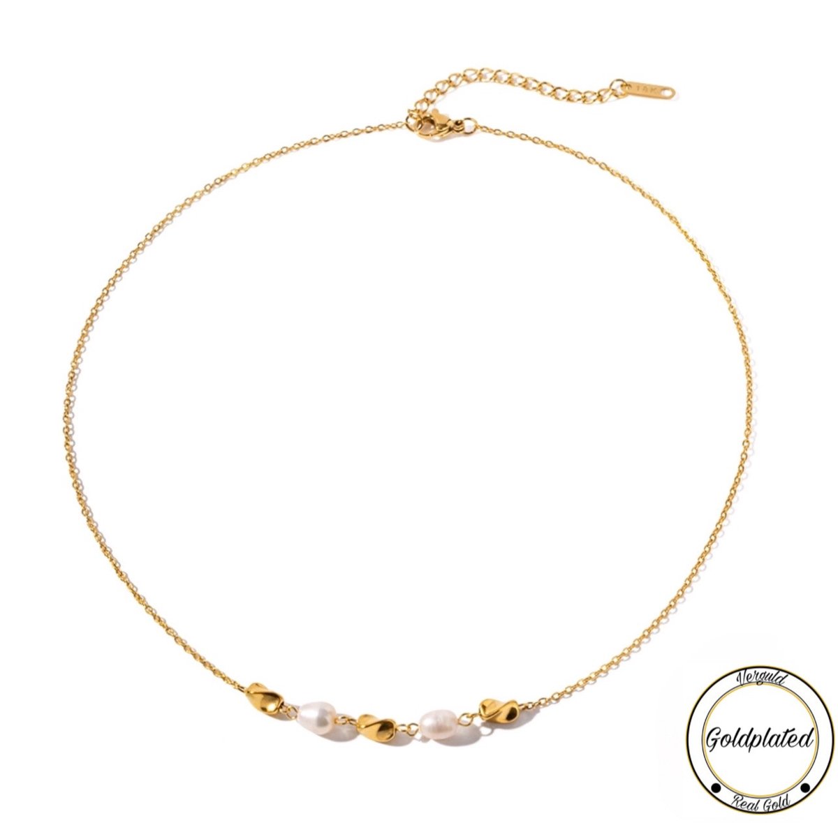 Borasi Parel Twist Ketting | Zoetwater Parel | Goldplated | Roestvrij Staal | Dames Sieraden | Ketting |