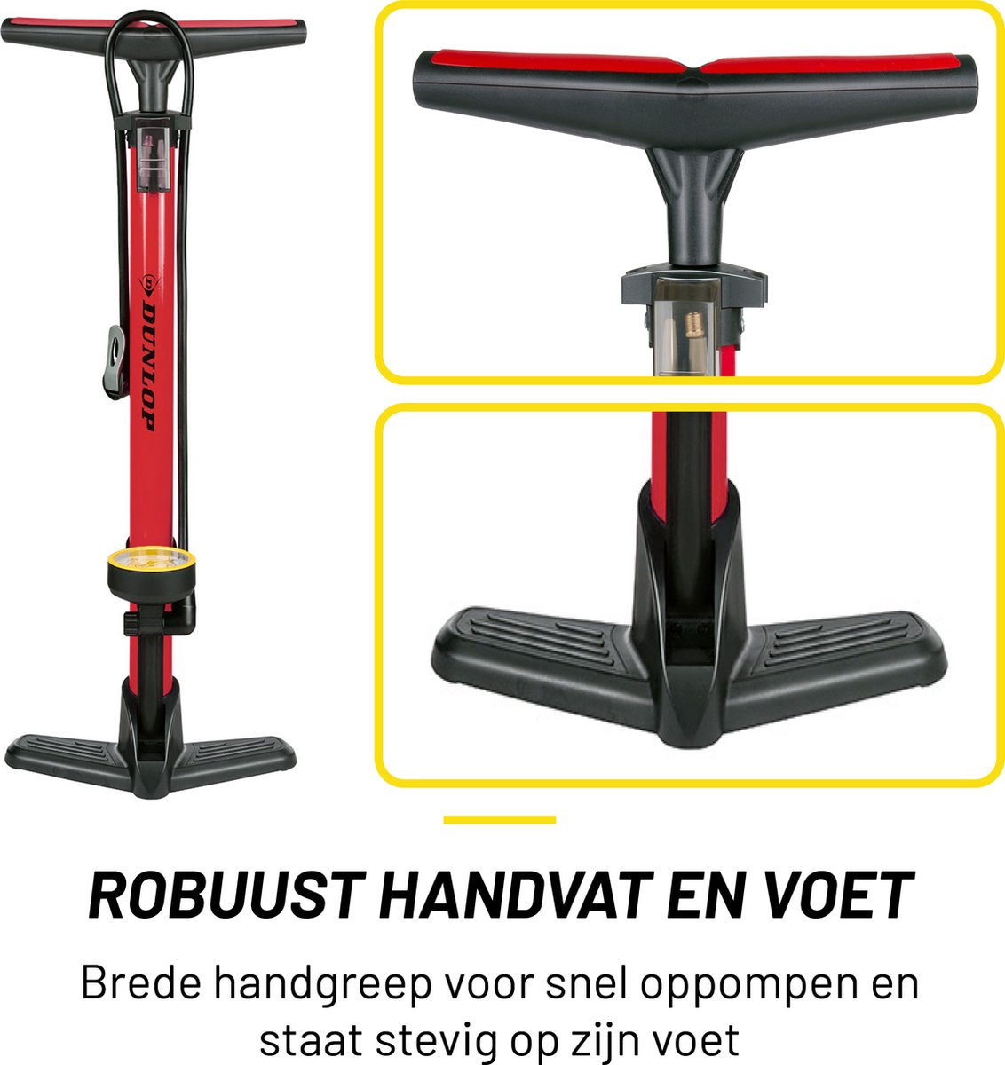 Dunlop Fietspomp met Drukmeter - Fiets Pomp voor Dunlop, Schrader en Frans Ventiel - Staande Pomp Incl. Adaptoren voor Waterspeelgoed en Ballen — afbeelding 5