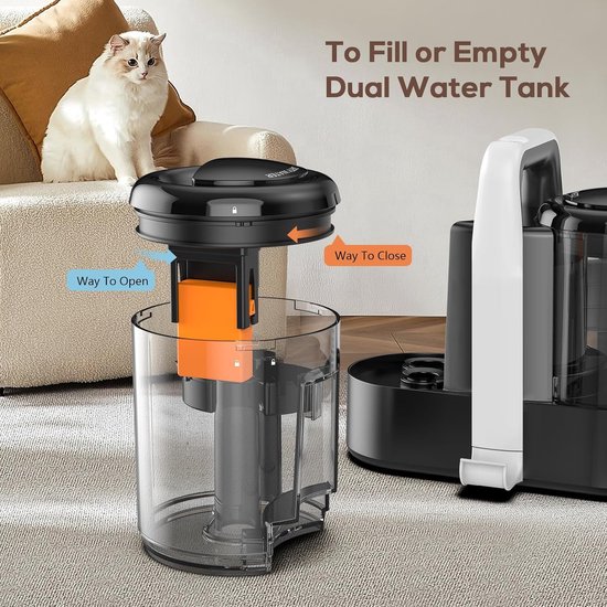 Carpet cleaner 4-in-1 with heating function and self-cleaning - Deep cleaner for sofa, car, floor and carpet - Removes stubborn stains - Including e-book Hygienisch dubbel tanksysteem - product feature