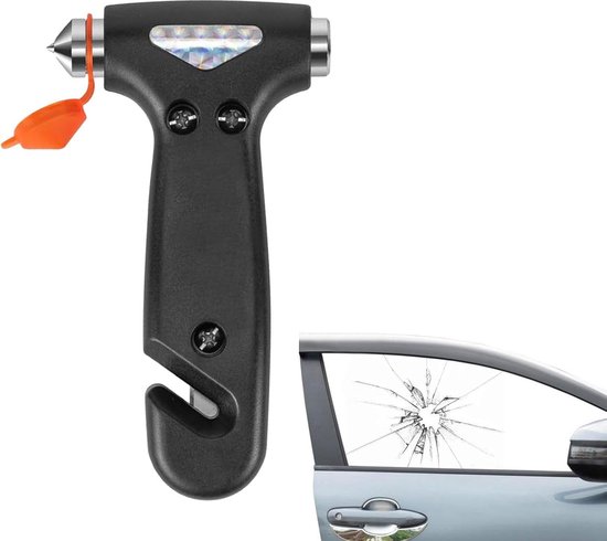Marteau de sécurité 2 en 1 - Hammer d'urgence pour voiture - Mini marteau de Safety - Avec coupe-ceinture de sécurité - Marteau d'évacuation pour voiture - Brise-vitre - Outil de survie de premiers secours - Zwart - 1 pièce
