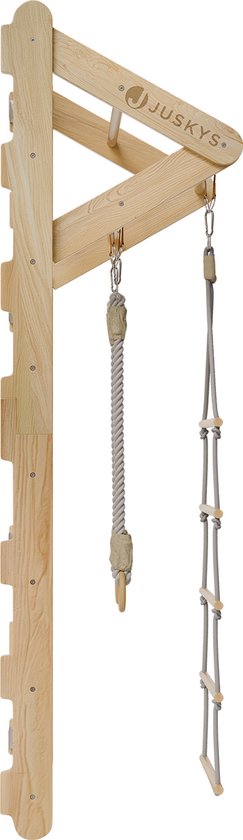 Juskys Wandrek Voor Kinderen – Met Optrekstang, Touwladder & Turnringen – Binnen Klimrek Voor De Kinderkamer