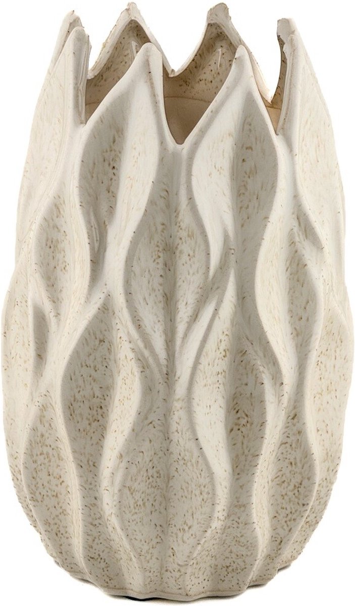 homebound by ky Aardewerk vaas flower beige | 13x13x20,5cm | bloemenvaas keramiek bloem off-white