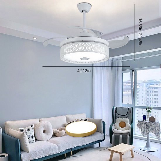 LED Smart Plafondventilator Met Lamp Zilver Met Ster Effect Dimbaar - Climo Modern Rond Binnenverlichting Lamp