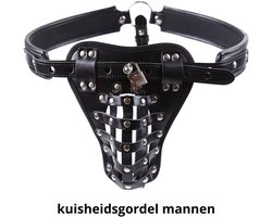 PU-Leren Kuisheidsgordel Mannen met Penis Kooi en Hangslot – Verstelbare BDSM Bondage Harnas – Chastity Belt – Mannelijke Kuisheid – Seksspeeltjes voor Mannen