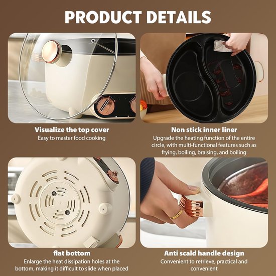 Elektrische Hotpot met Grillplaat 2-in-1 – 5,5L 1600W Elektrische Pot & BBQ Grill, Rookvrij met Deksel, Grote Hotpot Grillpan voor Tafelgebruik — afbeelding 3