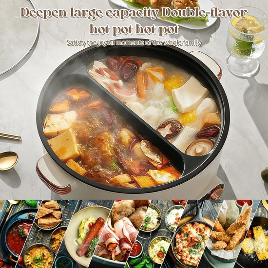Elektrische Hotpot met Grillplaat 2-in-1 – 5,5L 1600W Elektrische Pot & BBQ Grill, Rookvrij met Deksel, Grote Hotpot Grillpan voor Tafelgebruik — afbeelding 5