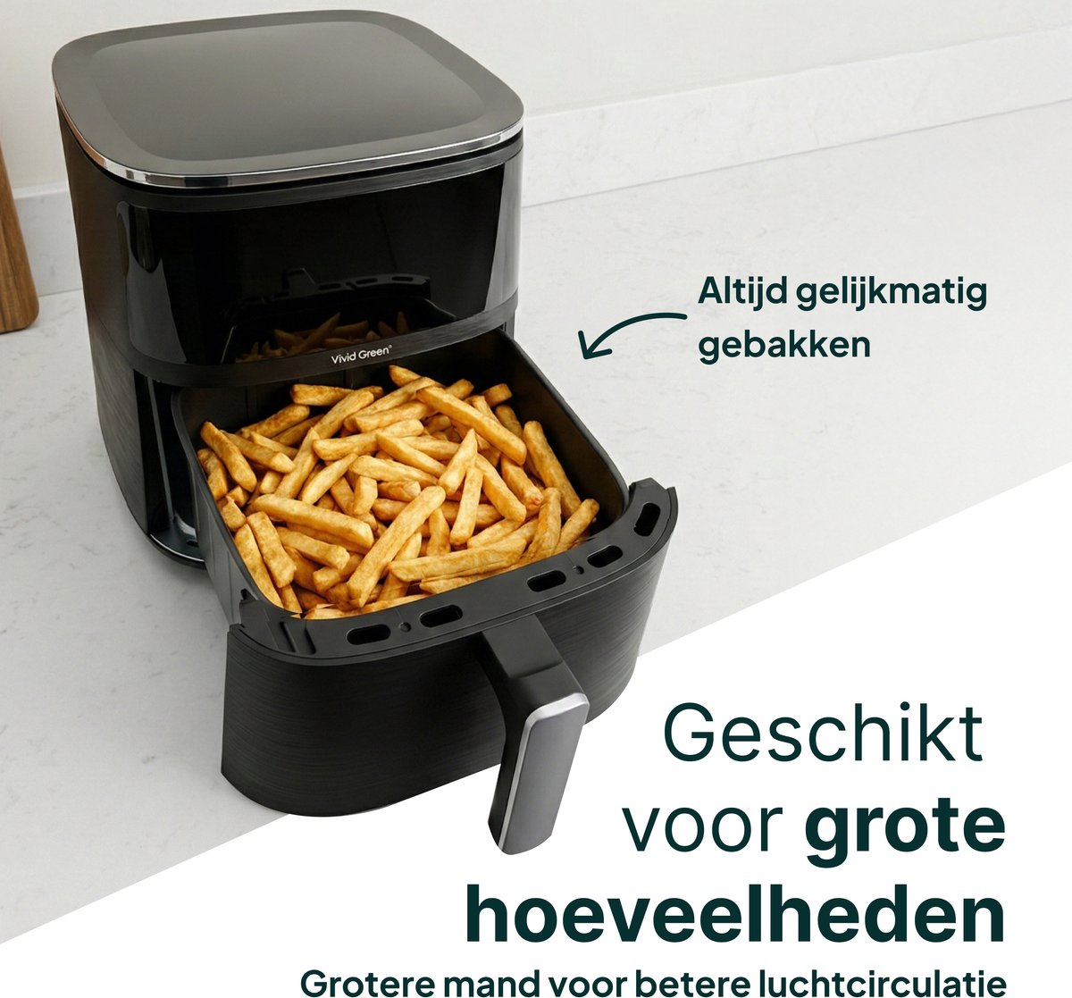Vivid Green Airfryer 5L - Tot 4 Personen - PFAS-vrij - 12 Programma's - Digitaal Display — afbeelding 6