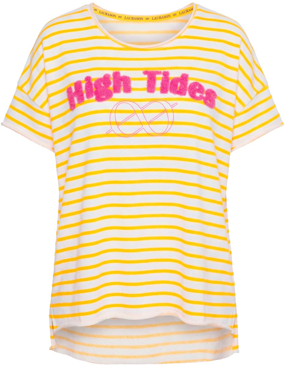 Laurasøn - Dames - Sweatshirt met strepen oversized korte mouwen - Neonoranje - Maat 48+