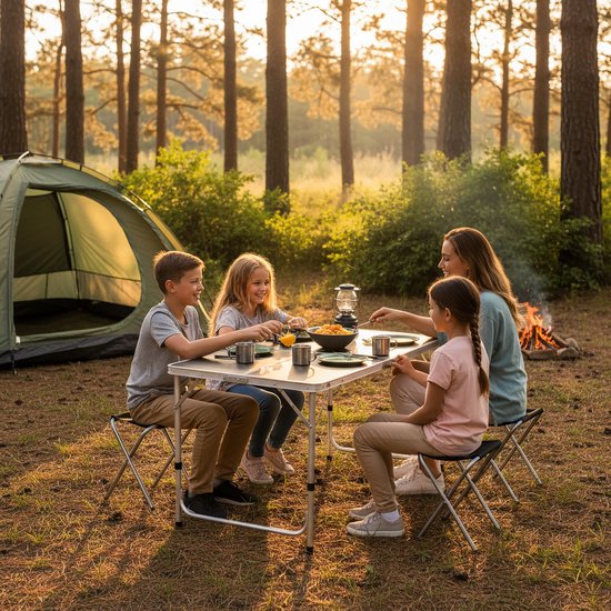 Campingtafel - met 4 stoeltjes - inklapbaar - verstelbaar - zwart — afbeelding 2
