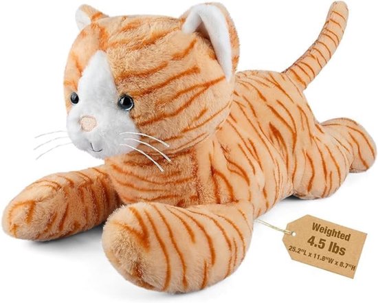 MIRA® Verzwaaringsknuffel - Verzwaarde Knuffel - Spanningskuffel - Kat - Oranje - ‎25cm x 13cm x 69cm