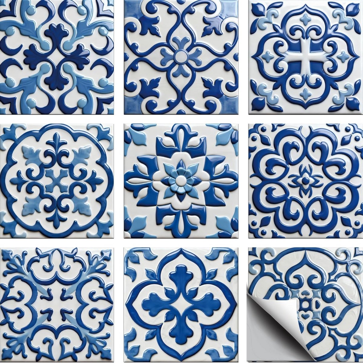 36x Zelfklevende Wandtegels Stickers Blauwe Oriëntaalse Patroon Waterdicht voor Keuken en
