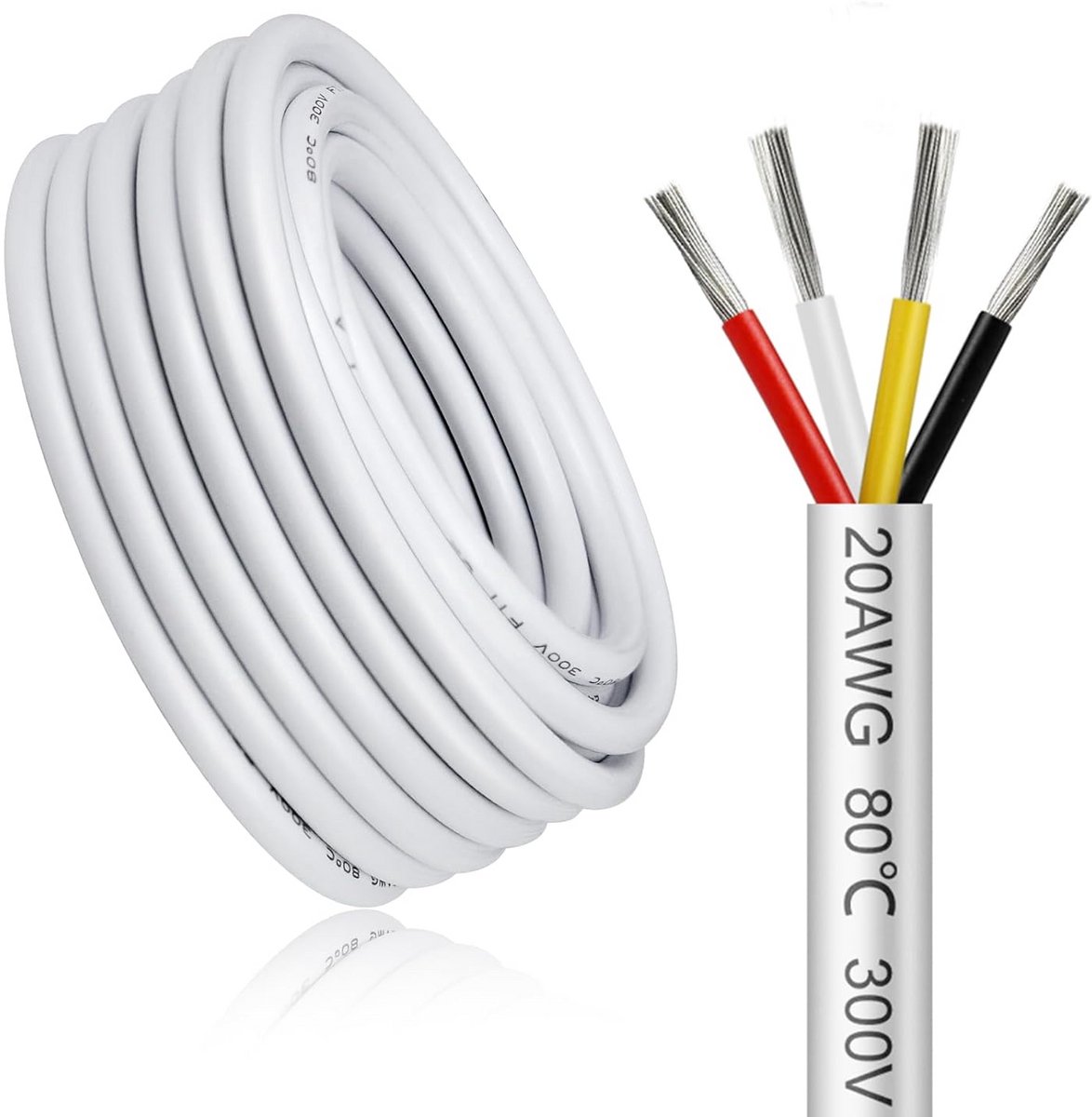 4-aderige Elektrische Kabel 5 Meter 20 AWG Flexibel Wit