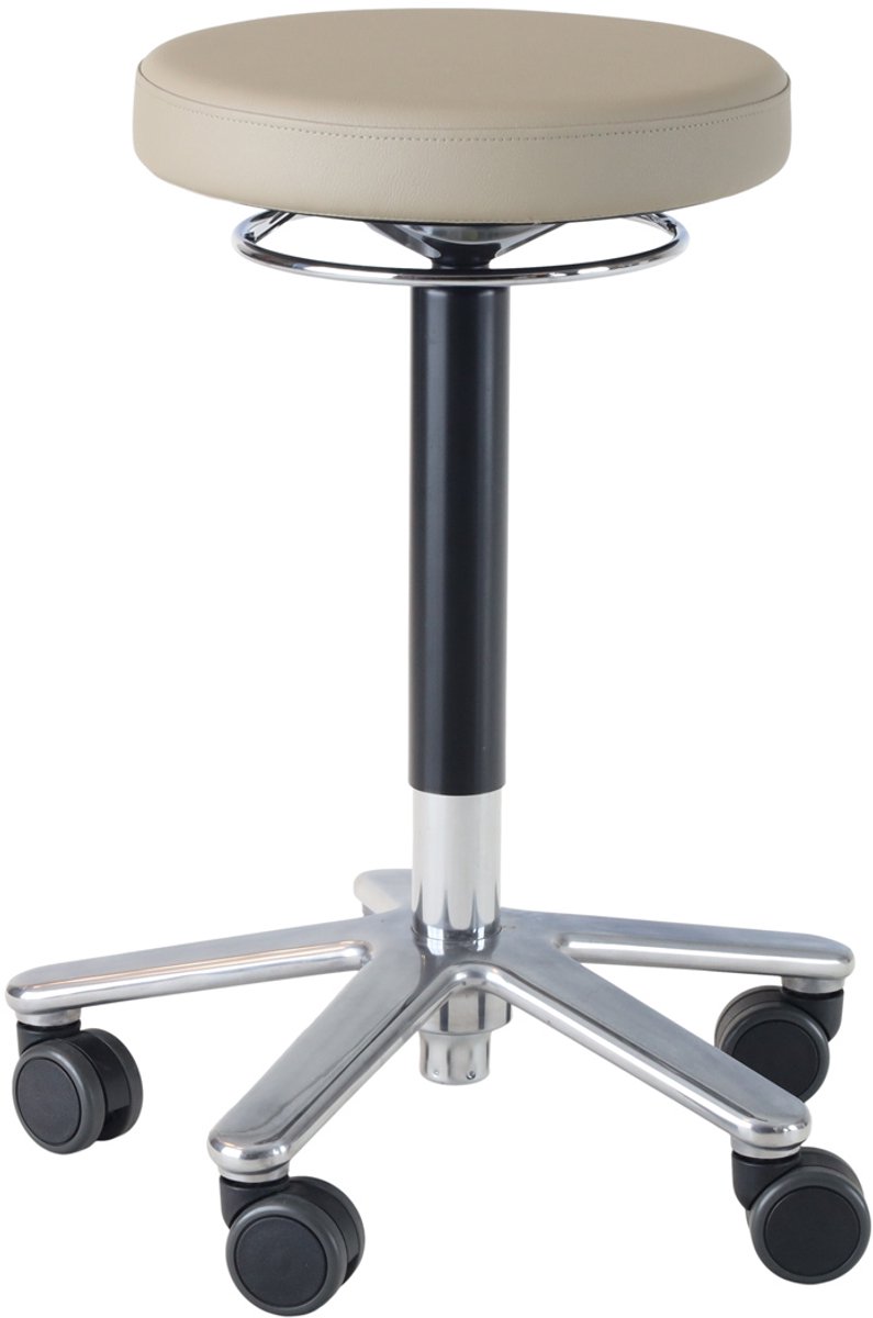 Tabouret medic - chroom gaslift en kruispoot - kunstleder bekleding - lichtbruin