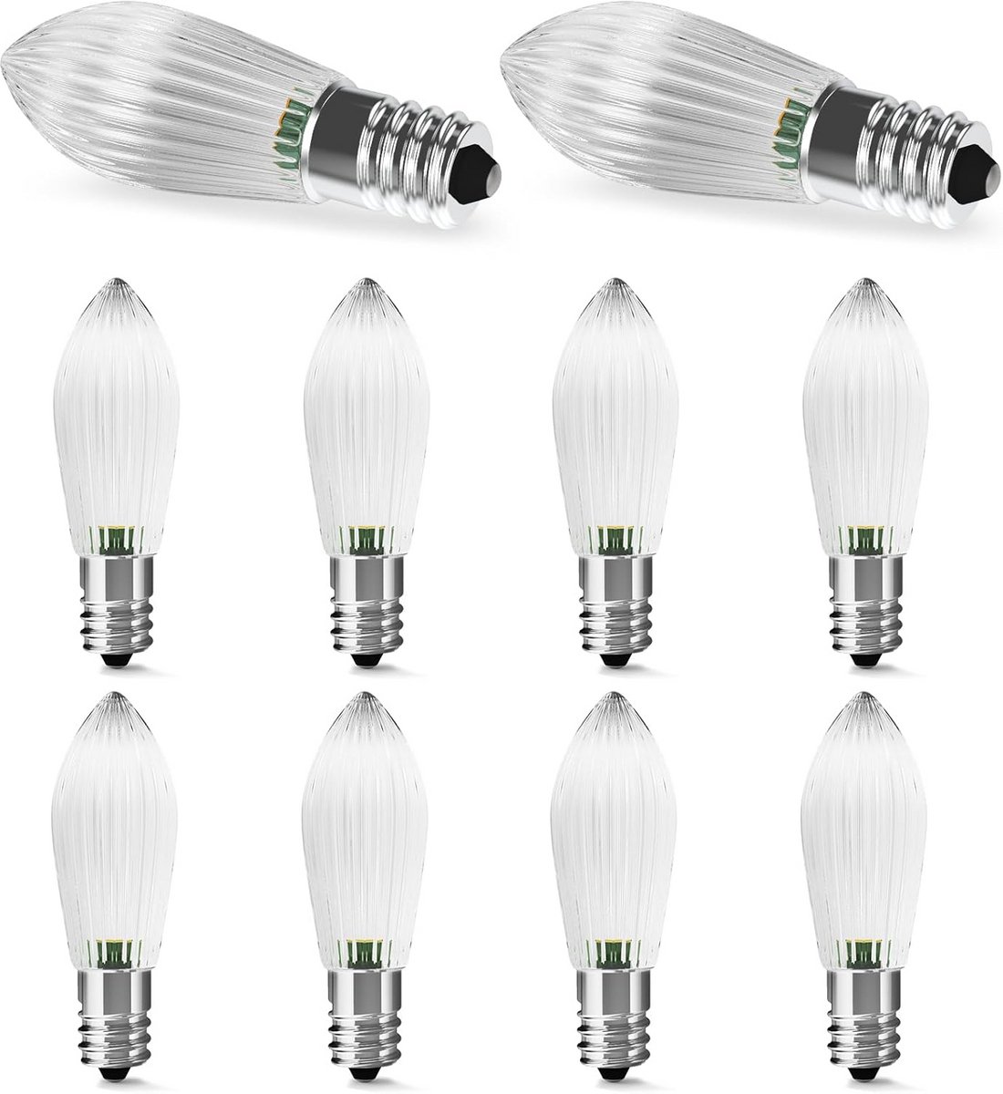 Set van 10 LED Kaarslampjes E10 - 0.2W Warm Wit (2200K) - Vervanging voor 1W - Geschikt voor 5-55V