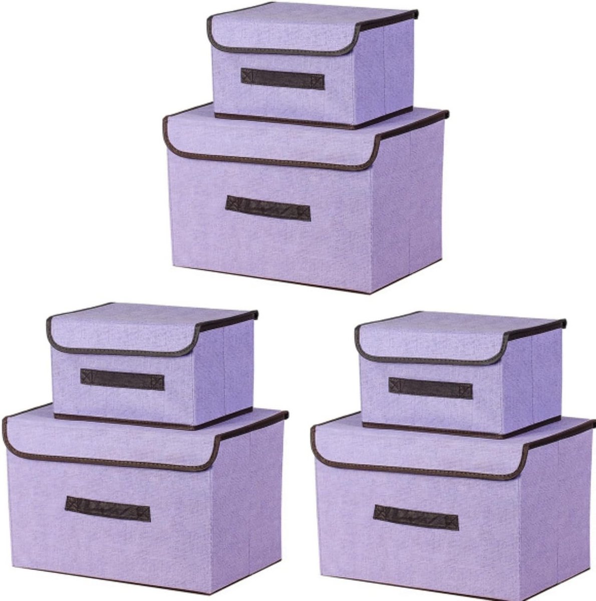 Set van 6 Opvouwbare Opbergdozen met Deksel - Stoffen Opbergbakken voor Kleding en Speelgoed - Inclusief 3 Groter en 3 Kleinere Maat