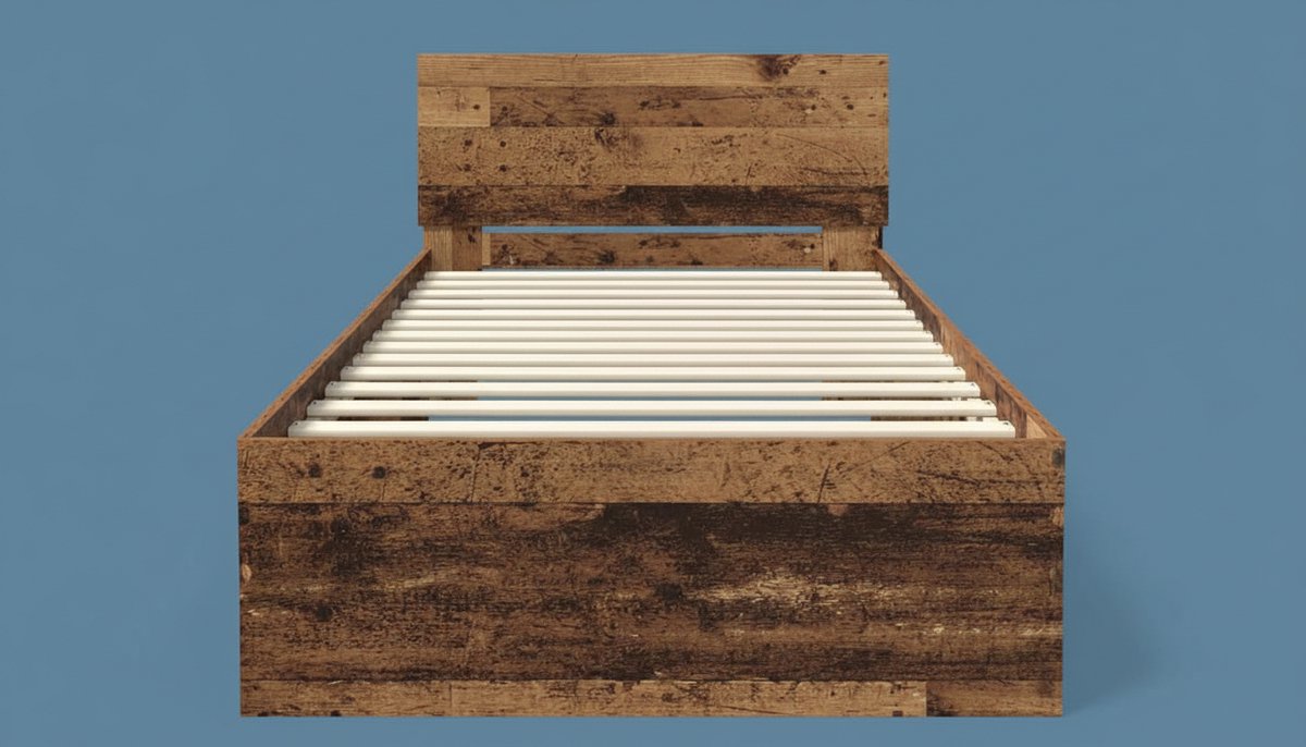 Eenpersoons Bed 90x190 cm Casa Velluto Vintage Tech – Antiek Houten Bedframe met Lattenbodem, LED-sfeerlicht, Modern Slaapkamer Meubel, Eenvoudig te Monteren, Duurzaam & Stijlvol Eenpersoonsbed