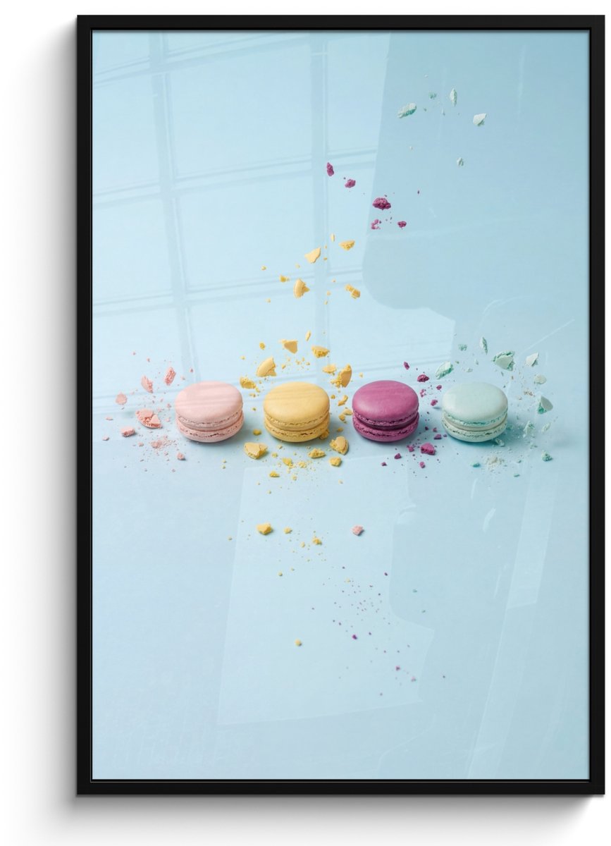 FrameYourWall Poster in lijst - Fotolijst 80x120 cm - Posters - Macarons - Kleurrijk - Pastel - Posterlijst zwart - Decoratie - Wanddecoratie woonkamer - Muurdecoratie slaapkamer
