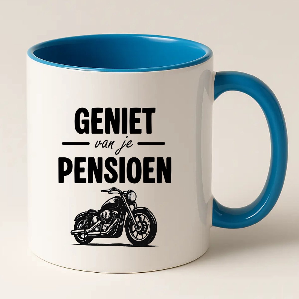 Geniet van je Pensioen Motor Mok (Blauw) – Origineel Pensioen Cadeau voor Man of Vrouw