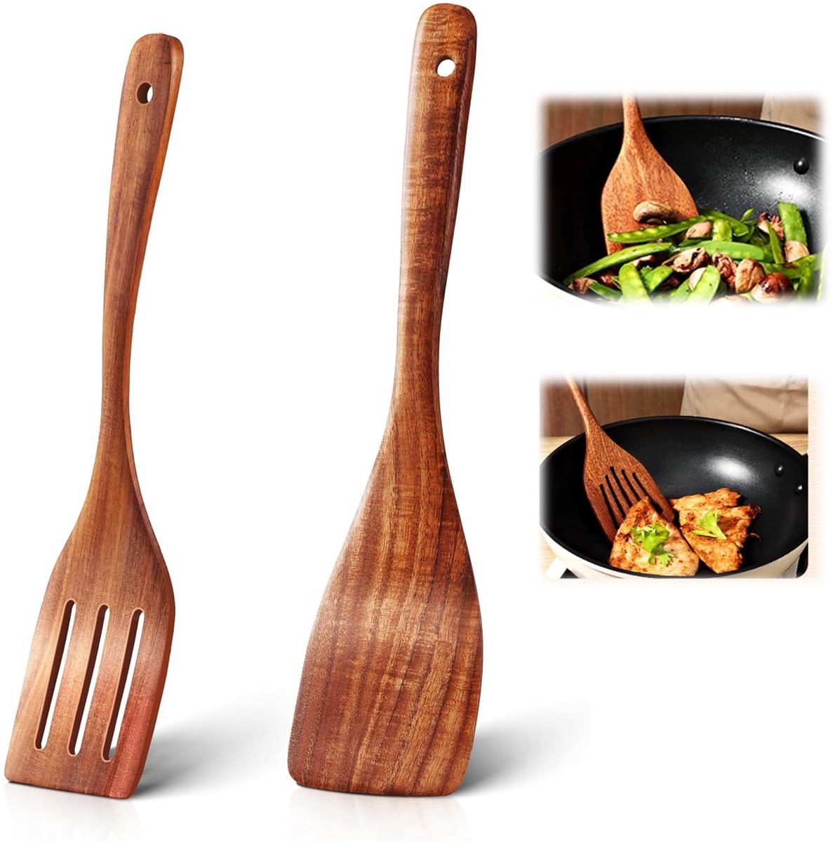Houten spatel set voor keukengerei, hittebestendig en kras