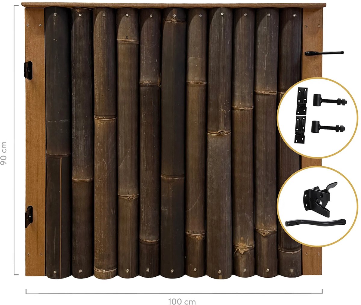 Masters of Bamboo® Bamboe Tuinpoortje Giant - 100 x 90 cm - Zwart - Rechtsdraaiend