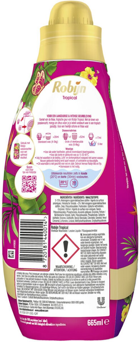 Robijn Klein En Krachtig Wasmiddel Color Tropical | 19 Wasbeurten 665 ML
