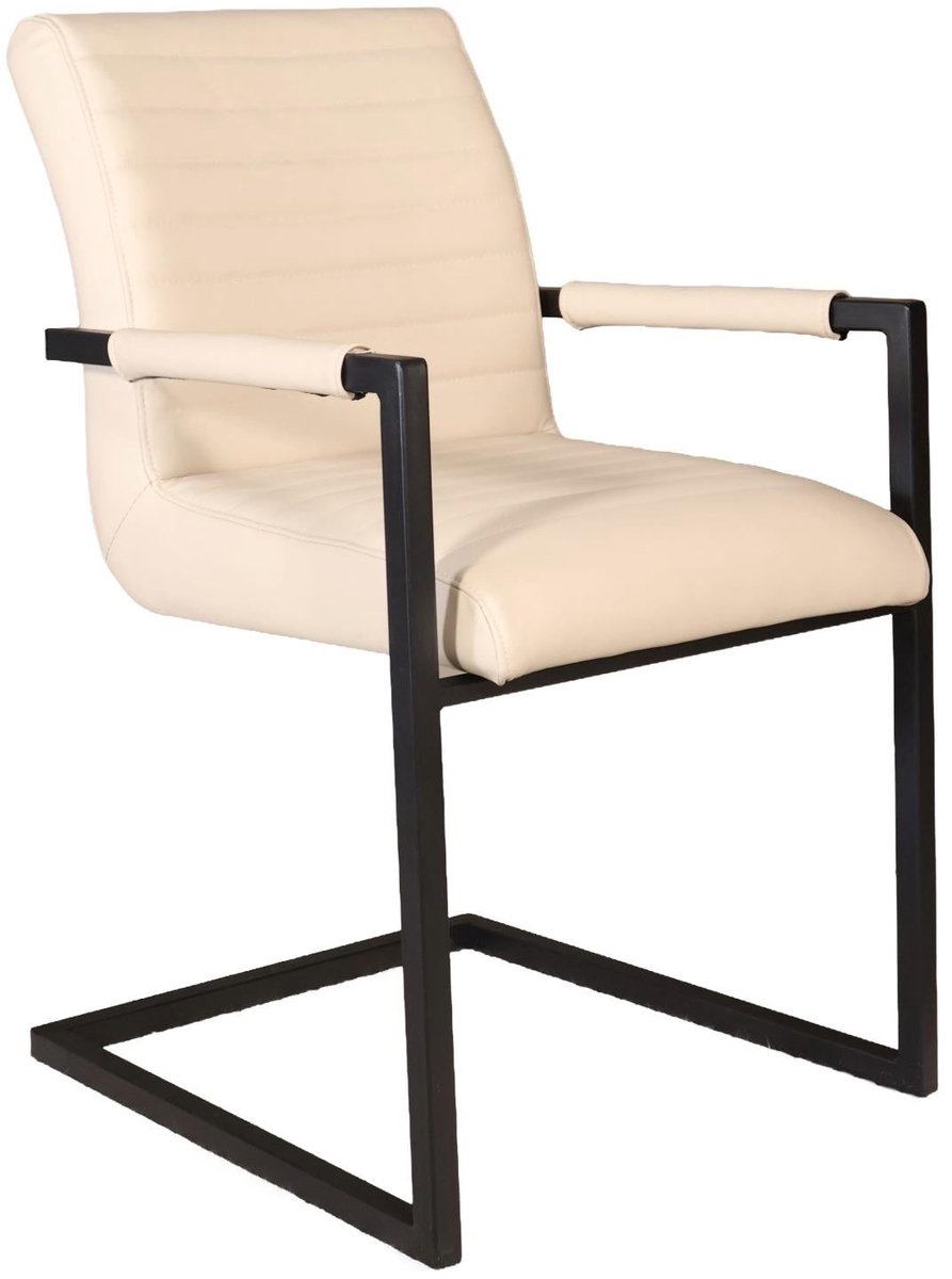 Lizzely Garden & Living SET DEAL: 4 stuks Eetkamerstoel met armleuning beige Noor eco-leer industrieel design eetstoel zetel
