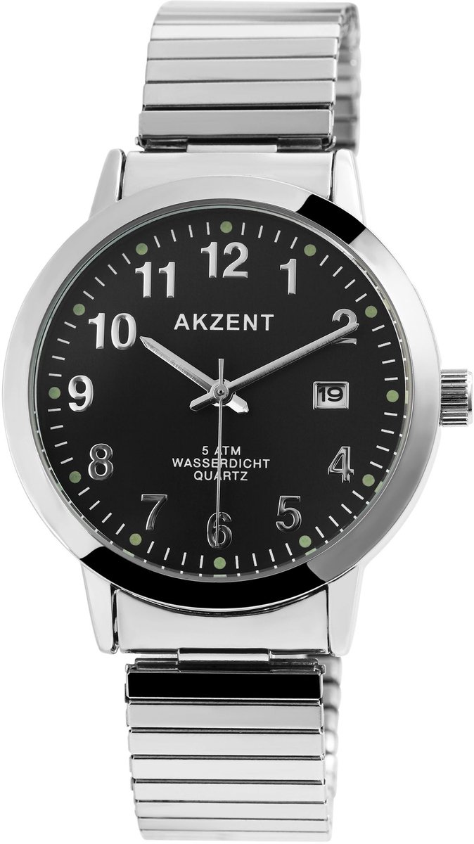 Akzent - Exclusief Herenhorloge met Metalen Band en Datumaanduiding - Zwart