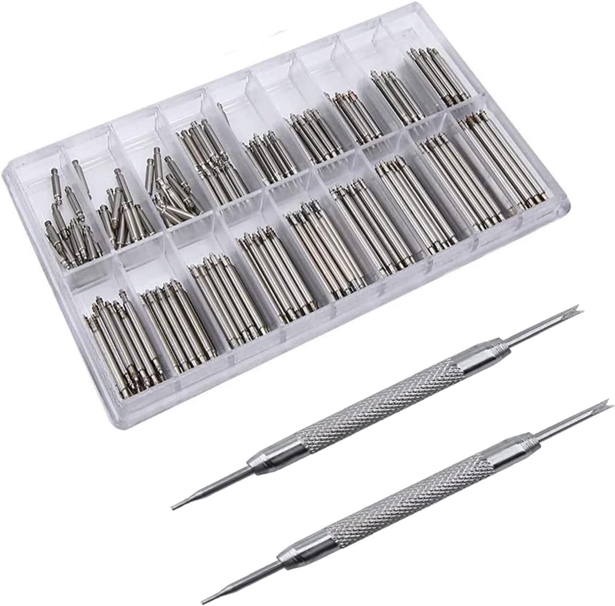 Horlogebandjes - 360 Stuks - RVS - Veerpen - Horlogeband - Linkpin - Veerpen - Horloge Spijkers - 18 Verschillende Maten (Ø) 1,5 mm - Accessoires - Uurwerken