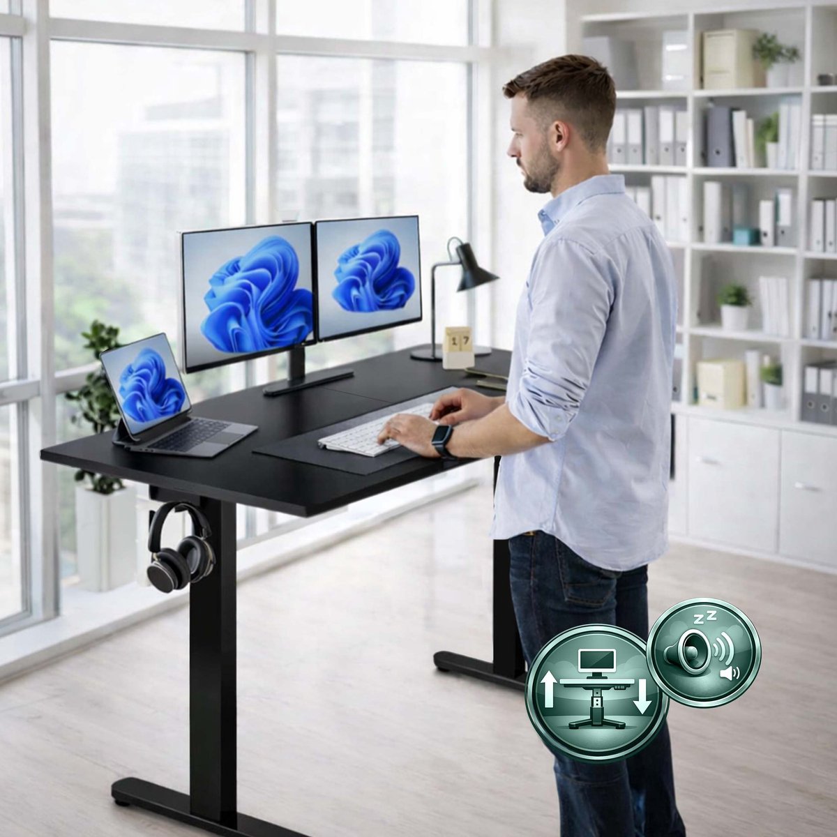 Zit Zit sta bureau 140x60cm hoogteverstelling zwart thumbnail 7