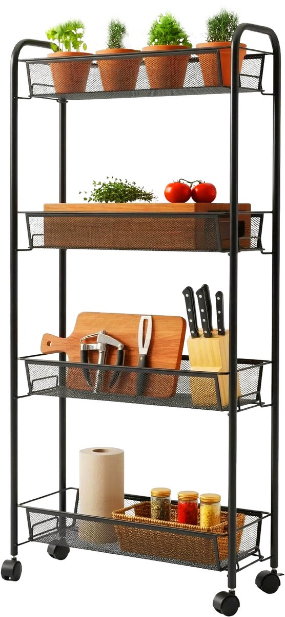 Rolwagen - zwart - 44x97,5x17 cm - met wielen
