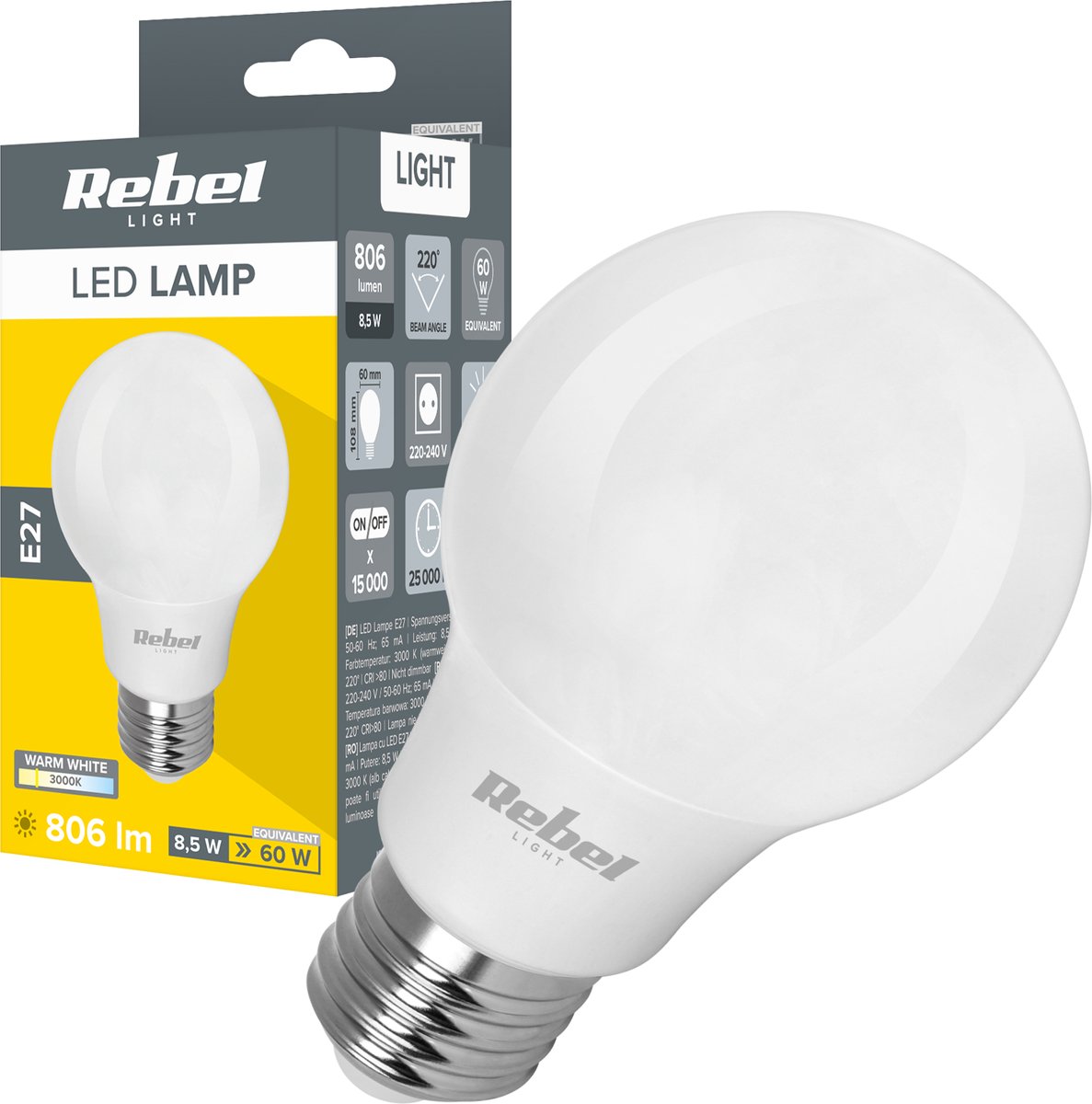 Rebel A60 Serie - LED Lamp - 8,5W - 3000K - E27