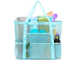 Strandtas — Strandtas van mesh — Ruime draagtas voor aan zee — Veelzijdige opbergtas van mesh voor reizen, fitness en sport — Ontworpen voor gezinsuitjes — Biedt plaats aan speelgoed en vakantiebenodigdheden — 43 x 20 x 39 cm