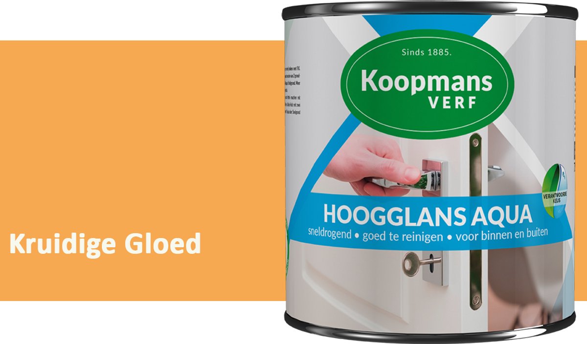 Koopmans Hoogglans Aqua Lak – 750 ml – Kruidige Gloed – Hoogglans Verf – Sneldrogend & Biobased – Voor Binnen en Buiten – Hout & Metaal