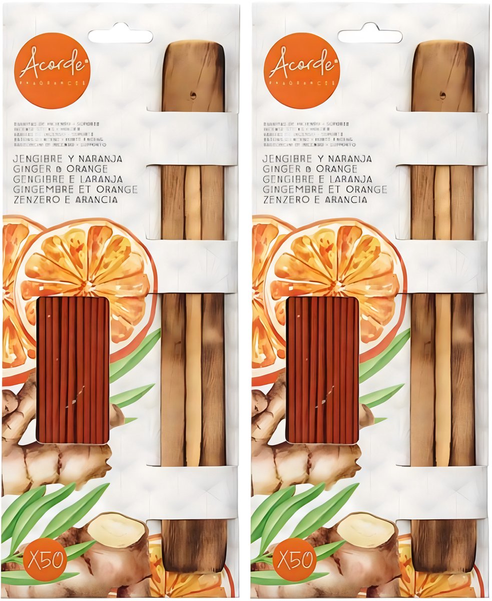 Acorde Wierook sticks met plankje van bamboe - in huisgeur Ginger wood - 100x sticks - Ontspannend