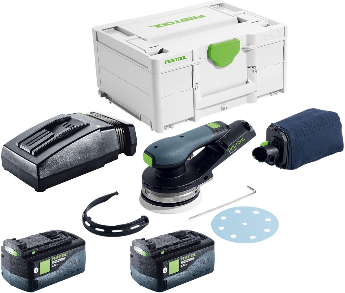 Festool ETSC 2 125-Basic accu excenterschuurmachine 18 V 125 mm borstelloos + 2x accu 5.0 Ah + lader + systainer