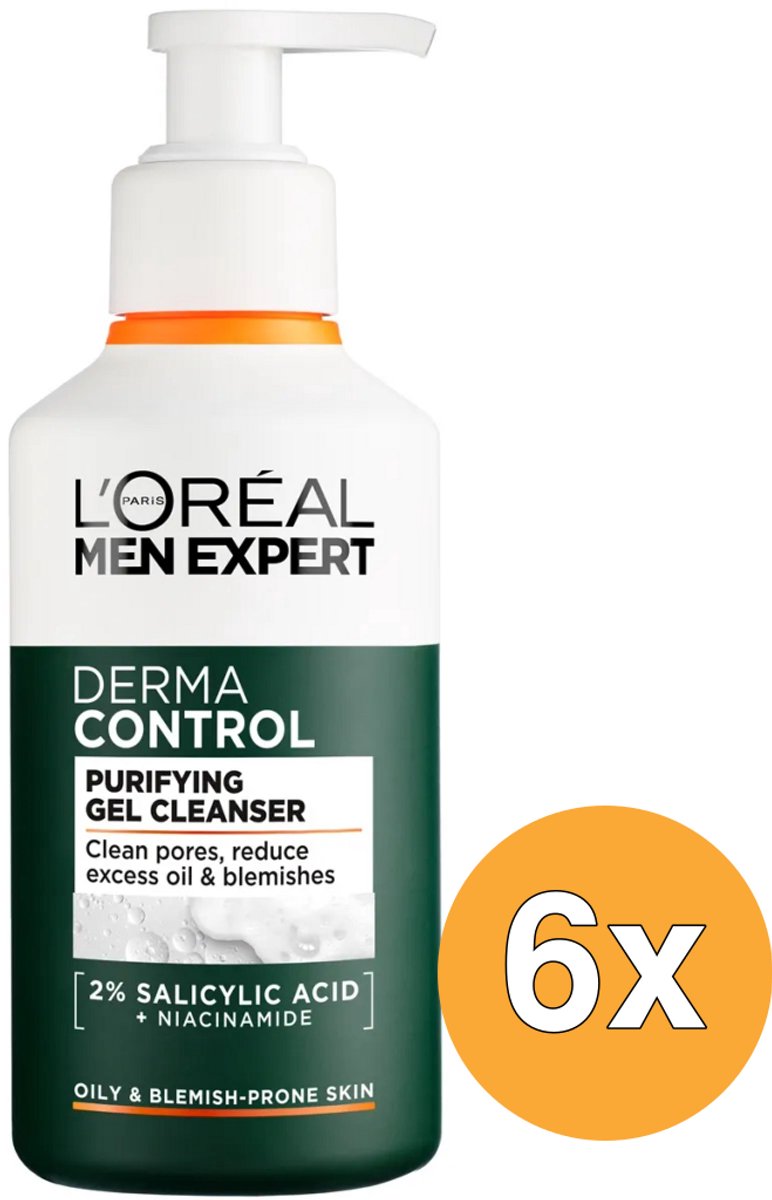 6x L'Oréal Paris Men Expert Derma Control Reinigings Gel (260 ml)