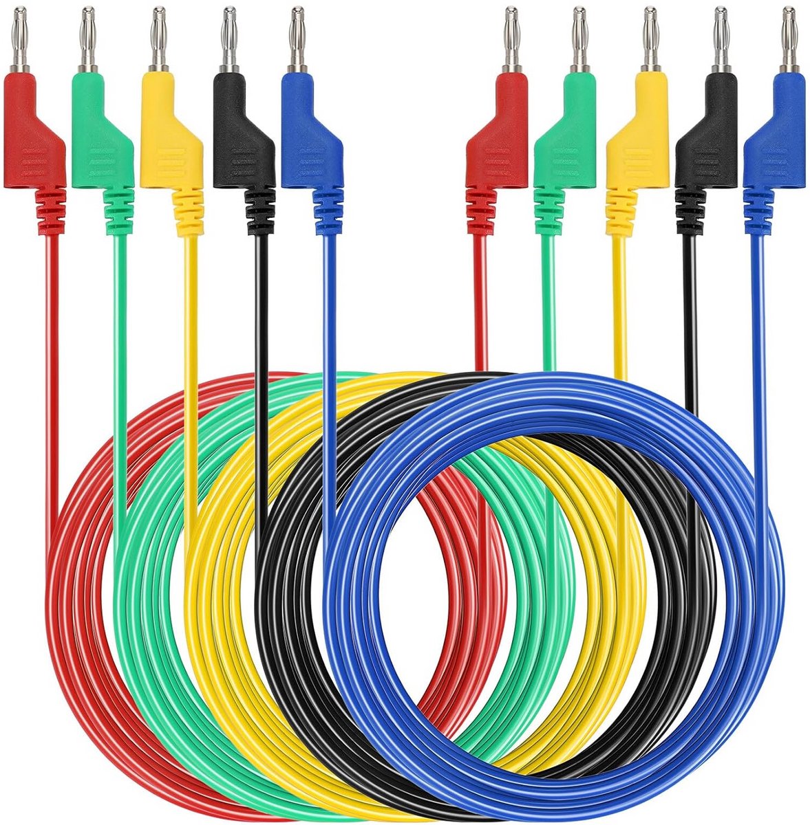 5 stuks 4mm Soft Siliconen Multimeter Testkabels met Banaanstekker, 1000V/15A, 3 Meter