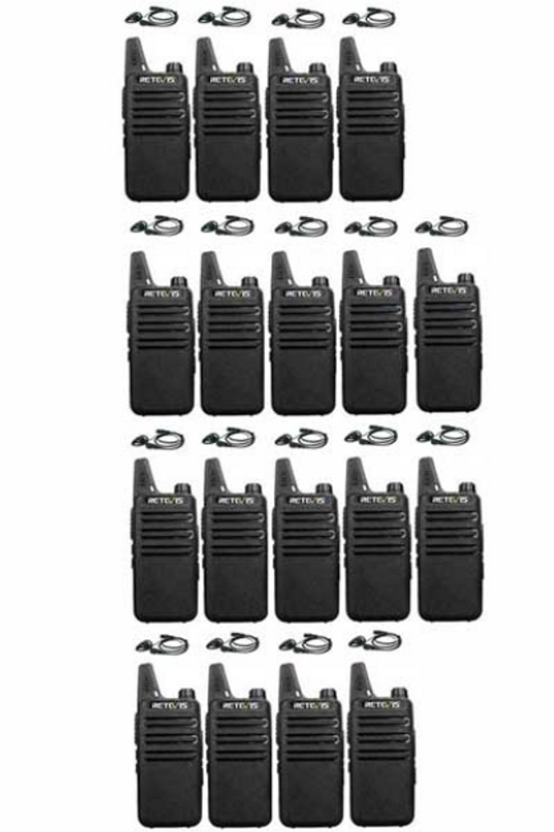 Set van 18 Retevis RT622 vergunning vrije UHF mini portofoons met D-shape oortje