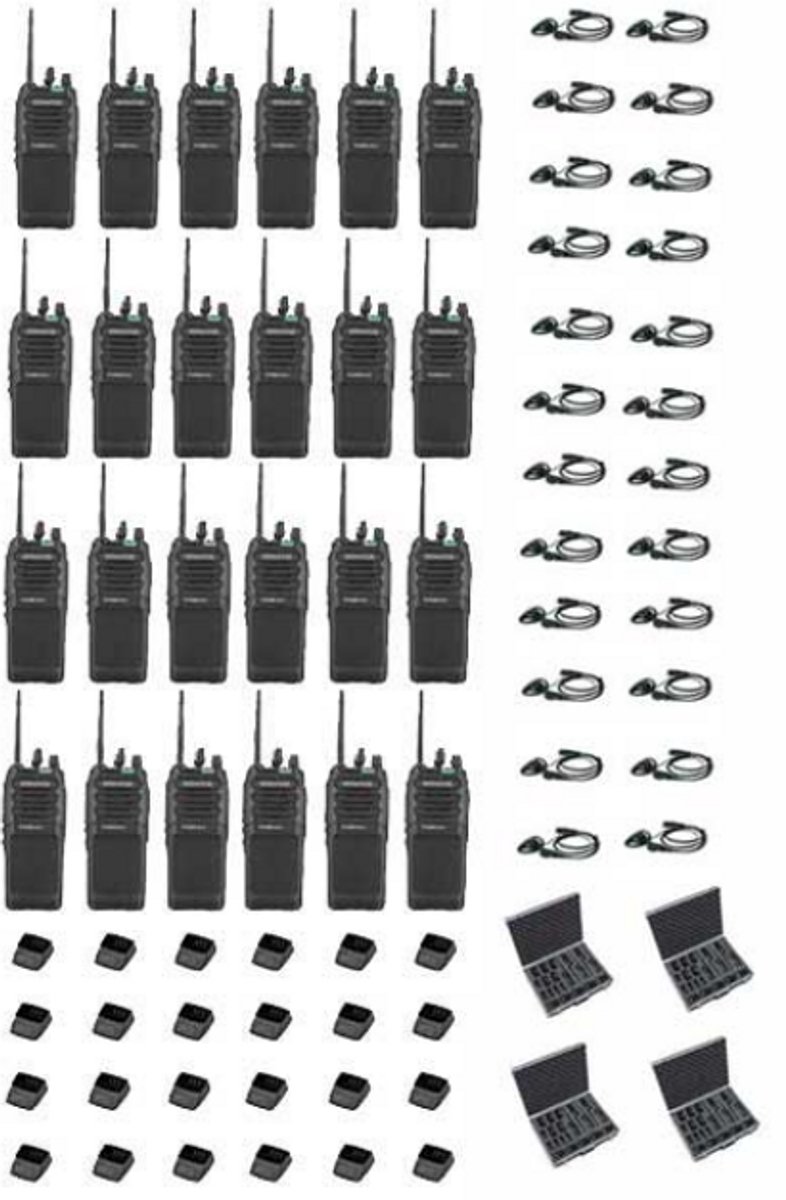 Set van 24 Kenwood TK-3701D IP55 Portofoon met D-shape oortje tafellader en koffer