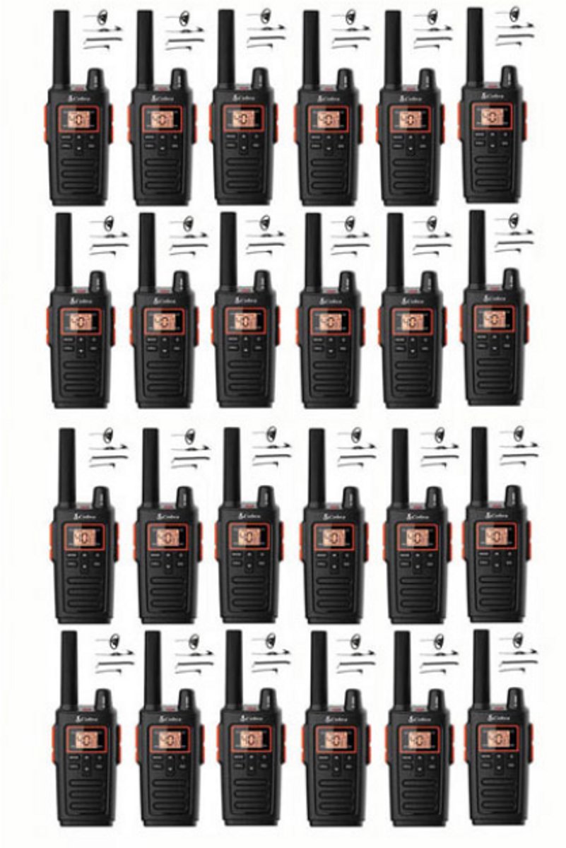 Set van 24 Cobra RX380 PMR446 portofoons IPX2 met D-shape oortje